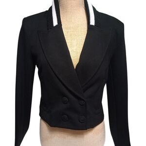 Cabi Elegant Black/White Double-Breasted Women's Jacket, Size S